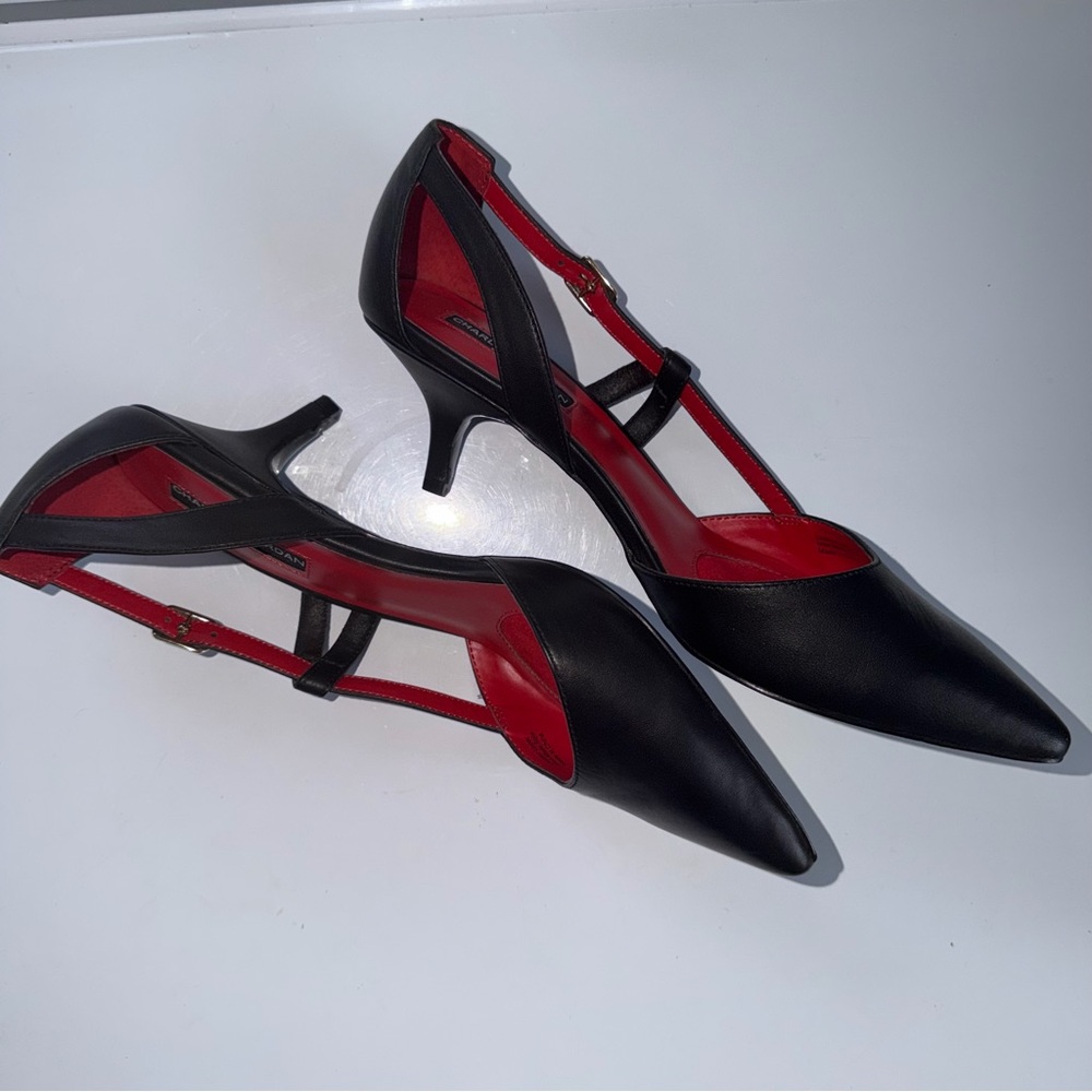 Charles Jourdan | Paris Fortune Womens Black Strappy Heels red interior Size 10 - Picture 4 of 6